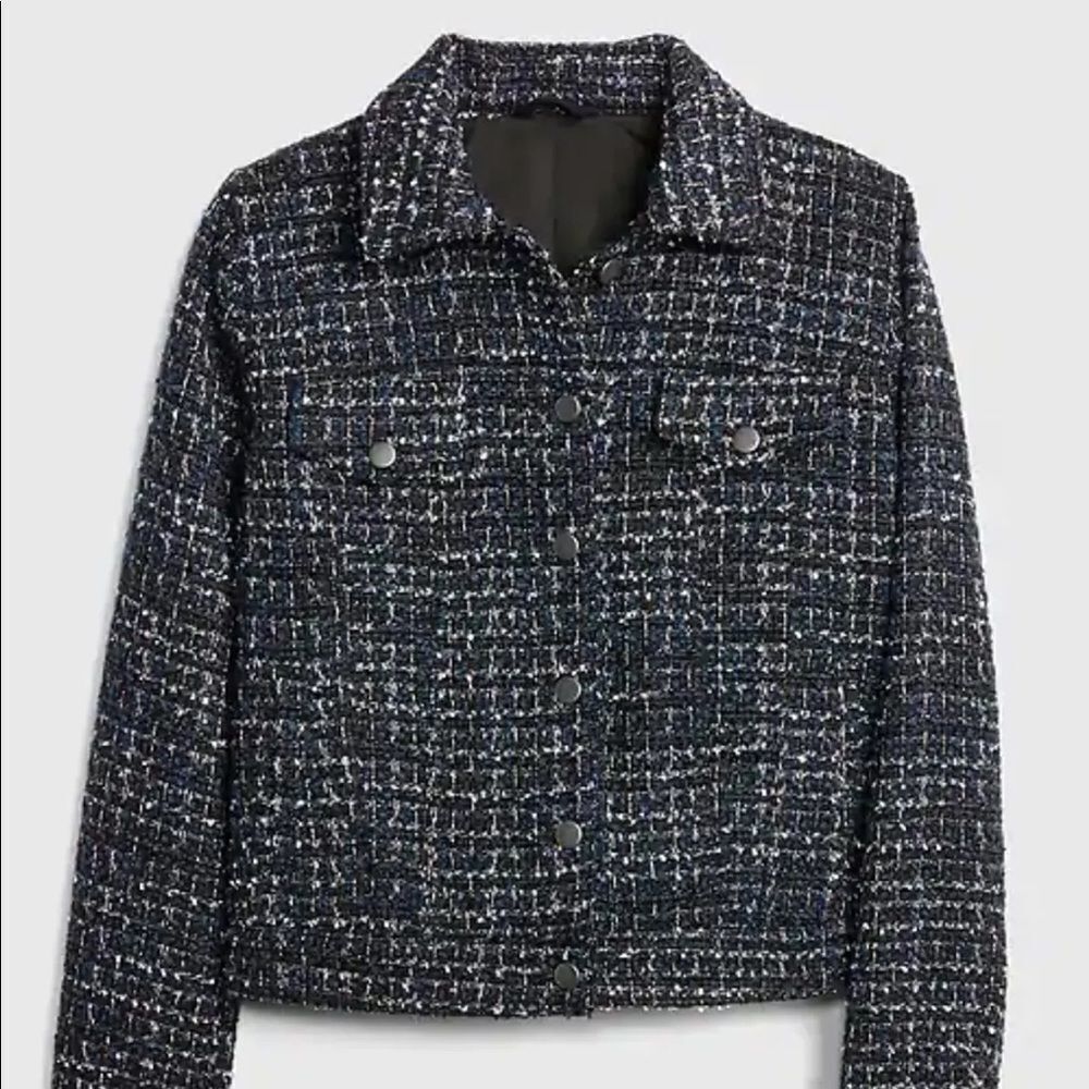 Gap Icon Navy Blue & Black Tweed Trucker-Style Blazer Button-Up Jacket SZ S